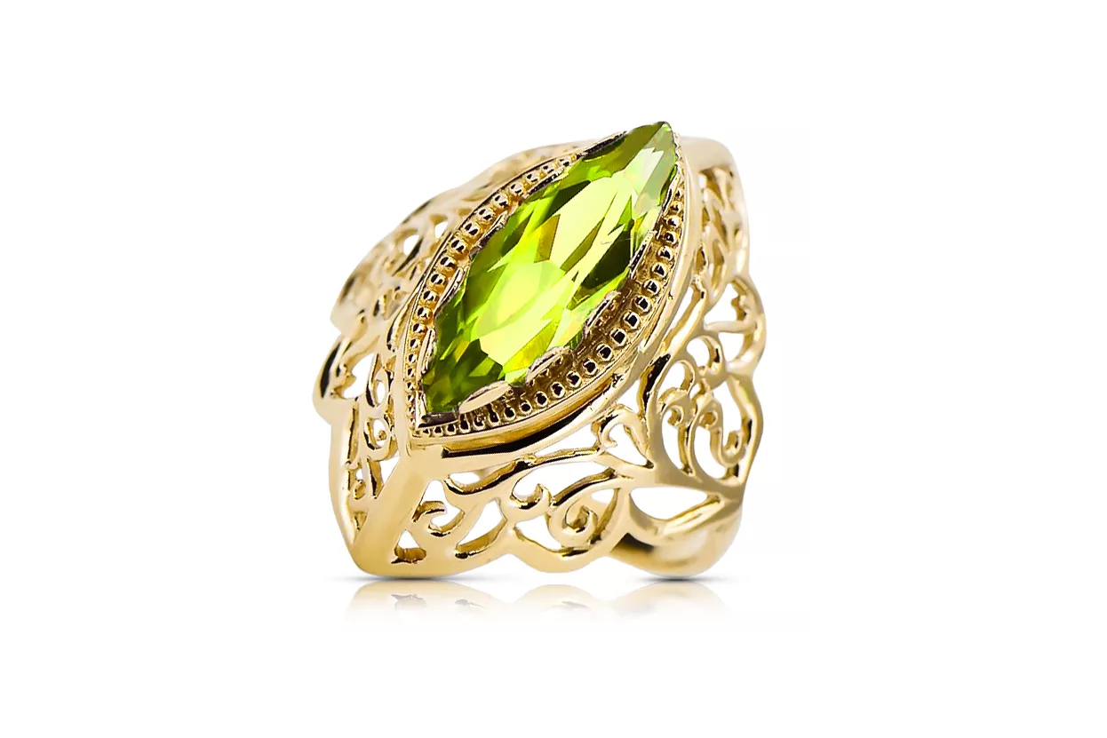 Vintage Handwerk Ring Gelber Peridot 14 Karat Gelbgold vrc017y